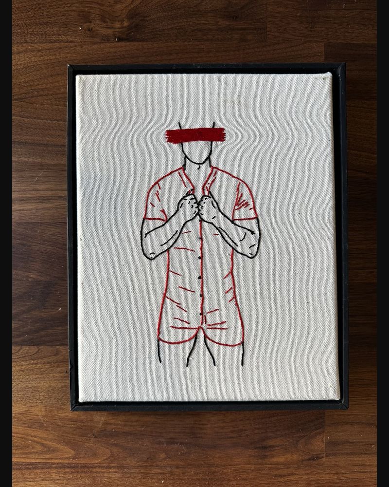 Red Shirt, Closed, hand embroidery by Sew_Kinky_Threads