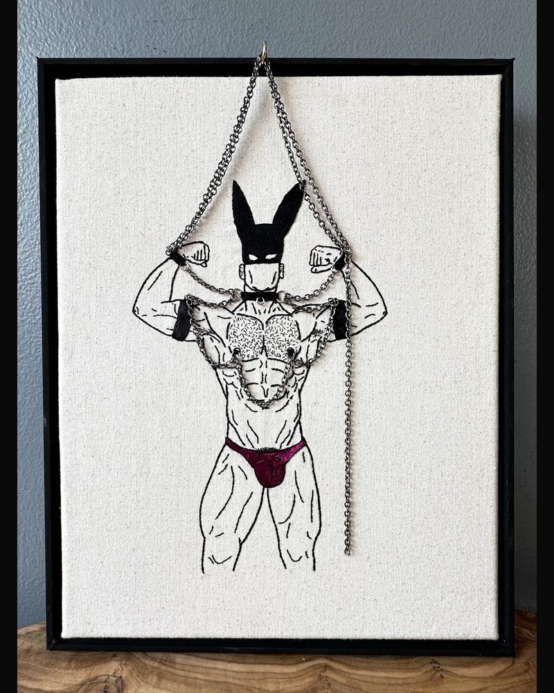 Bad Bunny, hand embroidery by Sew_Kinky_Threads