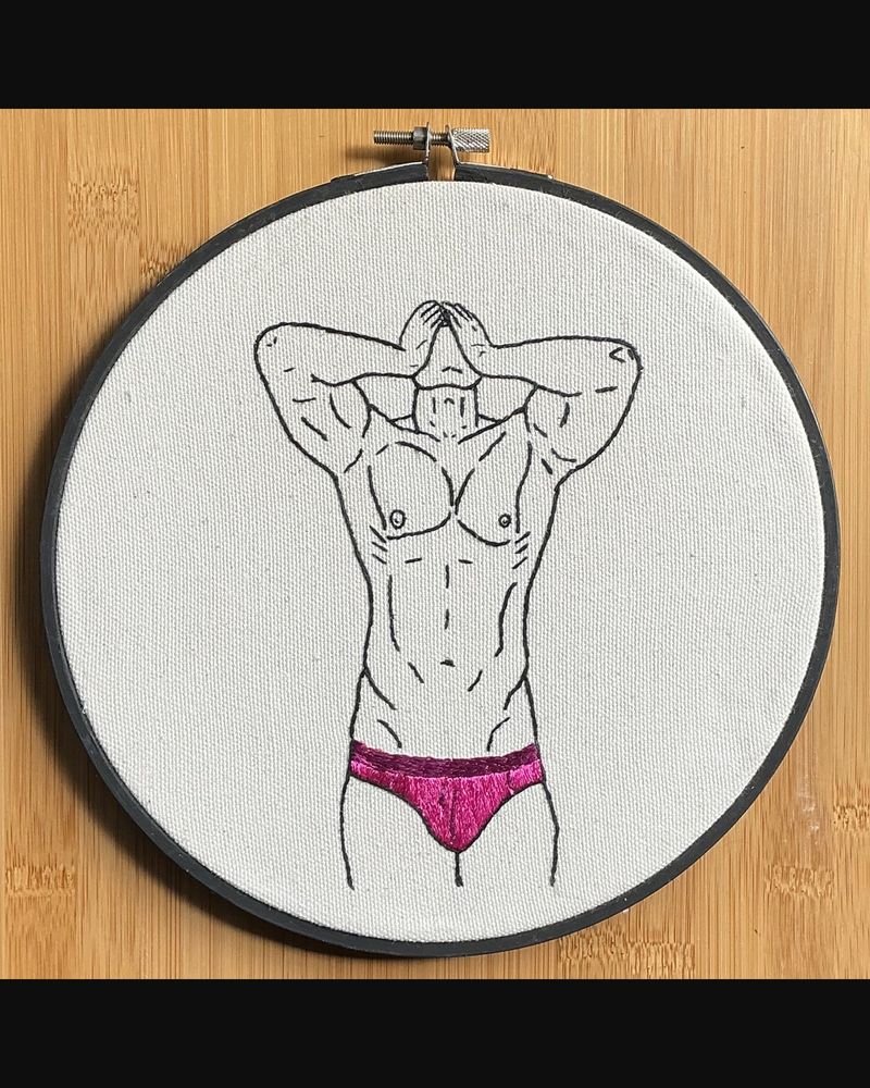 Magenta, Arms Up, hand embroidery by Sew_Kinky_Threads