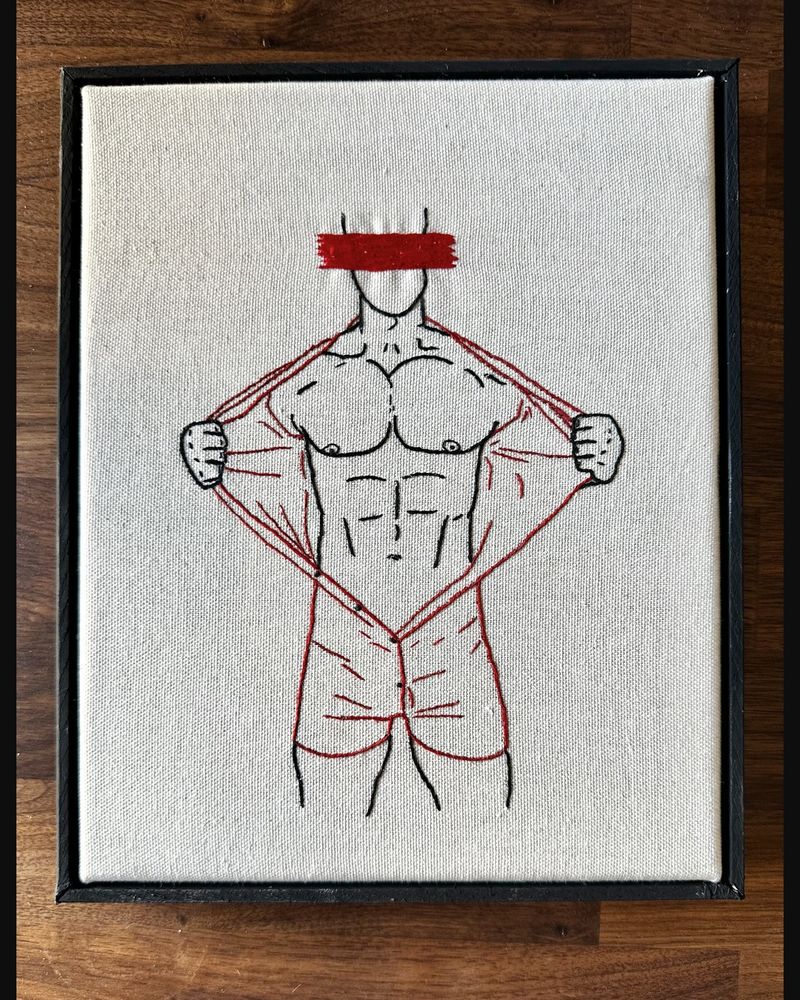 Red Shirt, Open, hand embroidery by Sew_Kinky_Threads
